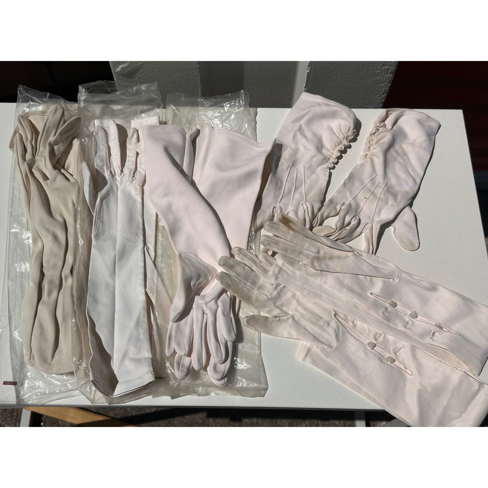 Vintage 50s Dents Nyvelda Formal Gloves Lot 5 Pairs White Ivory Opera Wrist